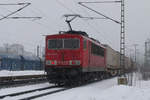 Am 19. Februar 2013 im Bahnhof Pressig-Rothenkirchen: Lok 155 202 ist bereit für den Schiebedienst an der  Rollenden Landstraße  in Richtung Probstzella.
