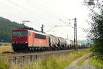 22. Juli 2009, Lok 155 223 befördert bei Johannisthal eine Kesselwagenzug aus Saalfeld in Richtung Lichtenfels