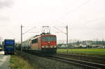 20. März 2007, 	Küps, Lok 155 180 fährt mit einem Kesselwagenzug nach Saalfeld. Scan vom Negativfilm.