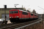 19. März 2011, Rückführung von 6 Lokomotiven der BR 155 aus dem  Westen  durch Kronach in Richtung Saalfeld. Zuglok ist 155 077, als zweite habe ich 155 040 erkannt, am Schluss lief 155 091.