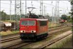 155 017 aus dem BW Rostock Seehafen auf dem Weg in Richtung Hp Rostock Hinrichsdorferstrae. 03.09.08