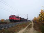 155 039 fhrt mit einem Gterzug durch die BK Basheide am 29.10.2009