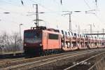 155 219-9 mit einem Autozug am 28.Februar 2011 durch saarmund in Richtung Westen