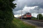 155 091-2 mit Containerzug in Vietznitz in Richtung Paulinenaue unterwegs.