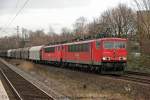 155 120 & 155 133 mit einem gemischten Güterzug am 03.01.2014 in Gelsenkirchen Buer Nord.