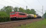 155 089 führte am 01.05.14 einen gemischten Güterzug durch Burgkemnitz Richtung Bitterfeld.