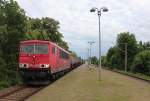 155 210-8 kommt am 20.06.2014 mit einem Umleiter durch Zwickau-Pölbitz gefahren, weiter geht die Reise, mit dem Kesselzug, nach Sohland/Oberlausitz.