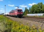 155 201 fährt mit einen Güterzug am Haken am 28.08.2014 durch Leipzig-Thekla.