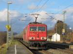 155 085-4 zieht am 18.Januar 2015 einen Kesselzug durch Gundelsdorf in Richtung Lichtenfels.