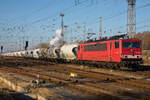 MAED 155 183 mit dem leeren Zementzug am 08.02.2023 im rostocker Seehafen.
