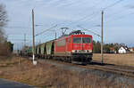 155 059 der LDK führte am 26.01.25 einen Silozug durch Wittenberg-Labetz Richtung Falkenberg(E).