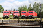 Alle vier jemals gebauten Loks der BR 156 prsentierten sich am 28.05.2022 beim Eisenbahnfest des Thringer Eisenbahnvereins im ehem. Bw Weimar. Die 156 001-0, 156 002-8, 156 003-6 und 156 004-4 gehren mittlerweile alle der Erfurter Bahnservice GmbH (Fahrzeugwerk Karsdorf).