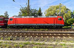 156 001, ex DR 252 001, jetziger Eigentümer die Fahrzeugwerke Karsdorf, am 11.09.2023 in Naumburg.