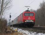 MEG 803 ( 156 003 ) am 1.3.2013 mit Container nach Aachen auf der KBS 485 bei bach-Palenberg