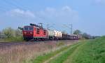 180 008 bespannte am 12.04.14 einen gemischten Güterzug von Dresden-Friedrichstadt nach Engelsdorf. Fotografiert in Zeithain.