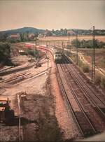 28.09.1990 181 217-1 mit EC 69 nach Stuttgart Fotostand auf der neuen Schnellfahrbrücke  8 Monate vor der Eröffnung der SFS Stuttgart-Mannheim am 31.05.1991,danach Rückbau der Strecke