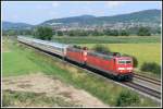 181 219 und 181 205 am 14.6.2007 mit IC 2356 bei Grosachsen-Heddesheim. Nchster Halt: Mannheim Hbf