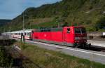 Die DB 181 209-6 mit IC133 von Luxembourg nach Nordeich Mohle, hier kurz vor Ausfahrt von Bahnhof Cochem (Mosel) am 17 august 2012.