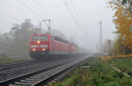November 2nd 2015. 181 205-6 leads an undentified class mate out of the fog on the Mondays only IC 2308 from Frankfurt to Saarbrüchen.  Darmstadt Eberstadt.