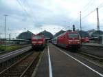 101 069 mit einem IC und 181 207 auf einen EC wartend im Karlsruher Hbf. 
