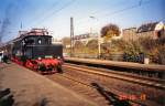 E 94 056 vor Doppelstockzug in Markleeberg-West, Sonderfahrt 1990