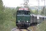 Auf der Dreiseenbahn wird nicht nur mit Dampf gefahren, hier am 06.07.2020 bei Falkenau.