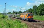 1142 579 befrderte am 22.06.13 einen leeren Autotransportzug durch Grokorbetha Richtung Halle/Leipzig.