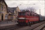 Ankunft der 171005 mit dem P 16437 am 21.3.1992 um 14.57 Uhr im Bahnhof Blankenburg.