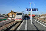 401 514-5 (Tz 114  Friedrichshafen ) als ICE 800 (Linie 18) von München Hbf nach Hamburg Hbf steht in Halle(Saale)Hbf auf Gleis 8.