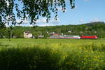 15.05.2014, am ehemaligen Haltepunkt Oberlangenstadt fährt Lok 186 506 der DB Systemtechnik mit ICE  Görlitz  (ICE 2;Tz 235) in Richtung Frankenwald.