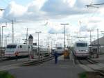 Wartung verschiedener ICE-Zge. In Rummelsburg werden meist ICE-T, ICE1 und ICE2-Zge gewartet. Ebenso sieht man hier hufig den ICE-TD sowie den Ex-Metropolitan. 13.9.2008, Tag der offenen Tr.