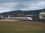 Eine ICE 2 ist am 10. Mrz 2013 als ICE 2901 (Ersatzzug fr ICE 1209) nach Mnchen bei Neuses(b. Kronach) Richutng Lichtenfels unterwegs.