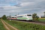 Am späten Nachmittag des 03.05.2020 fuhr 808 007-9  Stendal  als ICE ___ (Berlin Ostbahnhof - Basel Bad Bf) südlich von Buggingen über die KBS 702 durchs Rheintal in Richtung Schweiz.