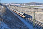 DB 403 003  Dortmund  fährt über die Neubaustrecke Wendlingen - Ulm und erreicht soeben den Bahnhof Merlingen-Schwäbische-Alb.