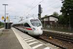 411 574 (Tz 1174  Hansestadt Warburg ) als ICE 1511 (Linie 28) von Hamburg Hbf nach München Hbf durchfährt den Bahnhof Jüterbog.