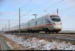 Eine BR 411 und 415 505 (Tz 1505  Marburg/Lahn ) als ICE 1558 (Linie 50) von Dresden Hbf nach Wiesbaden Hbf fahren bei Dieskau auf der Neubaustrecke Erfurt–Leipzig/Halle (KBS 580).