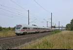 411 504 (Tz 1104  Erfurt ) als ICE 1723 (Linie 29) von Berlin Gesundbrunnen nach München Hbf fährt in Brehna auf der Bahnstrecke Berlin–Halle (KBS 250).