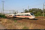 Nachschuss auf 411 574-7 (Tz 1174  Hansestadt Warburg ) und 411 525-9 (Tz 1125  Arnstadt ) als ICE 1506 (Linie 28) von München Hbf nach Hamburg-Altona, die Lutherstadt Wittenberg Hbf auf Gleis 3