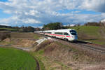 411 054  Sonneberg  als unbekannt gebliebener ICE bei Fahlenbach Richtung München, 18.03.2019