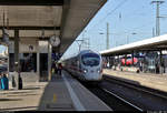 Ein 411 als ICE 23 (Linie 91) von Dortmund Hbf nach Wien Hbf (A) erreicht Nürnberg Hbf auf Gleis 8.