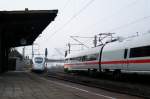 Auerplanmige Zugkreuzung im Bahnhof Artern am 30.01.2008: Umleiter-ICE der Linien Berlin-Mnchen und Wiesbaden - Dresden wurden auf der KBS 595 umgeleitet. Grund der Zugumleitungen war eine Streckensperrung zwischen Naumburg(S) und Weienfels