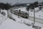 ICE-T 411 1104  Erfurt  (vorne) und 411 1160  Markt Holzkirchen  (hinten) erreichen bei winterlichen Wetter am 14.