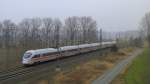 Mit dem ICE 1611 von Warnemnde nach Mnchen Hbf durchfuhr dieser ICE-T den Ort Trebbin am 05.03.2011.