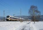 Zwei ICE-T Einheiten sind am 07.Februar 2015 als ICE 1627 nach München Hbf bei Neukenroth in Richtung Lichtenfels unterwegs.