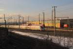 DB 415 021-5  Homburg/Saar  + 411 070-6  Prenzlau  als ICE 1651 von Wiesbaden Hbf nach Leipzig Hbf, am 01.02.2015 am DB Werk Erfurt.