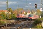 111 029 nach Stuttgart und 420 439 nach Bietigheim am 24.10.13 in Kornwestheim