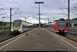 Während 8442 811 und 8442 808 (Bombardier Talent 2) der Abellio Rail Baden-Württemberg GmbH als RB 19517 (RB17a) von Pforzheim Hbf bzw. RB 19617 (RB17c) von Bruchsal nach Stuttgart Hbf den Bahnhof Stuttgart-Zuffenhausen auf Gleis 5 durchfahren, verlassen 423 501-6 und 423 ??? der S-Bahn Stuttgart als S5 von Stuttgart Schwabstraße nach Bietigheim-Bissingen das Gleis 4.
[26.9.2019 | 13:08 Uhr]