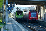 Gerade war die S3 nach Karlruhe an den Bahnsteig Gleis2 eingefahren als die 182 521 von Flixtrain mit ihrem Personenzug durch die Station gen Mannheim gefahren kam. 3.4.2023