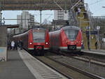 Links ist die BR 425 100 5 der Deutschen Bahn, eingesetzt als RB 27 nach Rodenkirchen in Bonn
Beuel auf Gleis 1 zu sehen. Rechts ist die BR 1440 722 der Deutschen Bahn , eingesetzt als RE 8 nach
Koblenz, in Bonn Beuel auf Gleis 2. Die Aufnahme ist am 02. März entstanden.