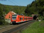 23.04.2011: 425 222-7 der S-Bahn Rhein-Neckar unterwegs als S1 von Osterburken nach Homburg (Saar) Hbf.